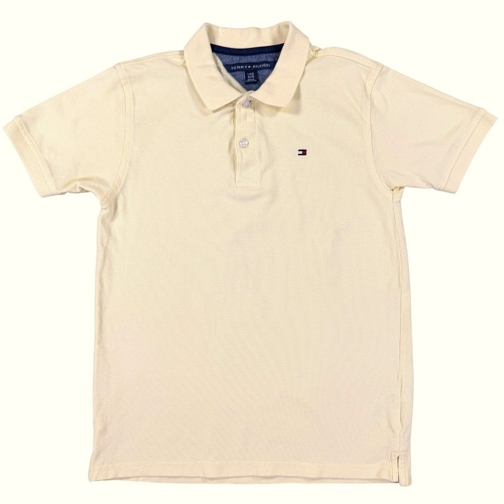 Tommy Hilfiger Boys L 16-18 Yellow Polo Shirt Short Sleeve Cotton Flag Logo